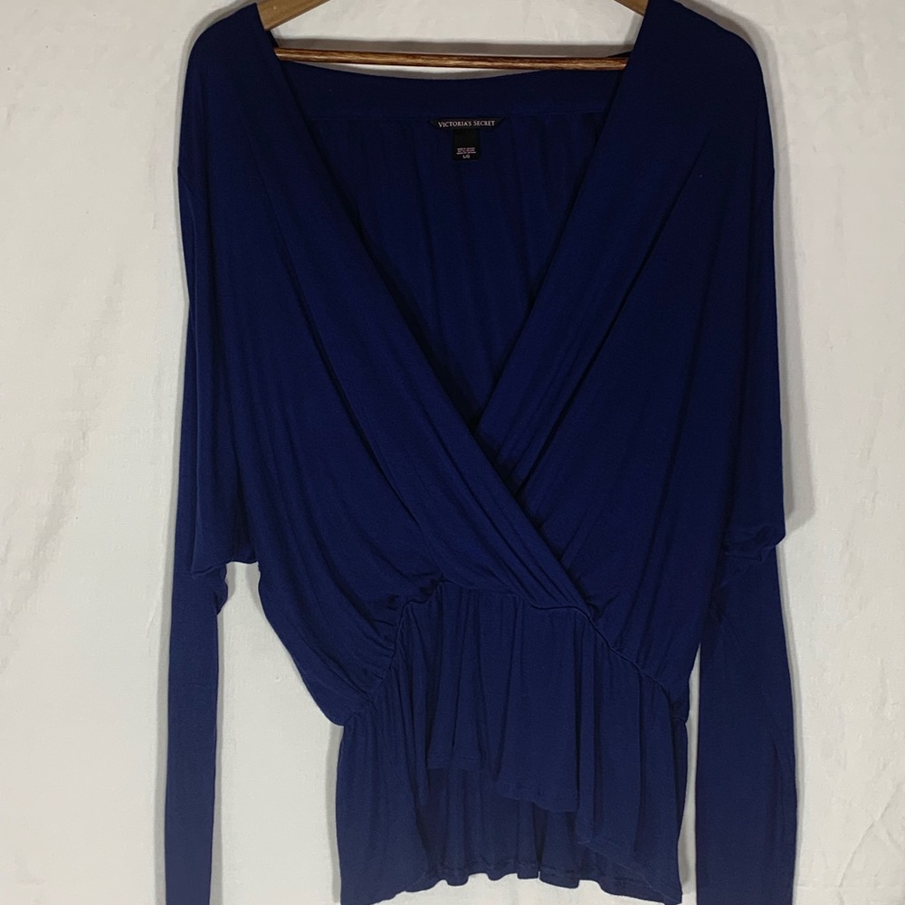 Victoria's Secret Navy Faux Wrap Blouse Large
